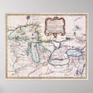Póster Mapa do vintage dos grandes lagos