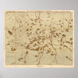 Poster Mapa do vintage dos monumentos de Londres