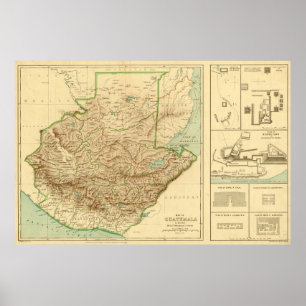 Poster Mapa do Vintage Guatemala (1883)
