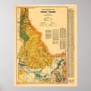 Poster Mapa do Vintage Idaho Minerals & Natural Resources