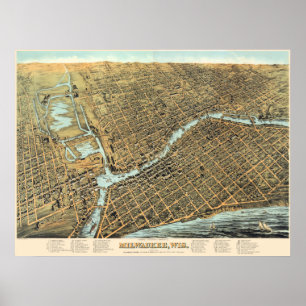 Poster Mapa do Vintage Milwaukee Wis