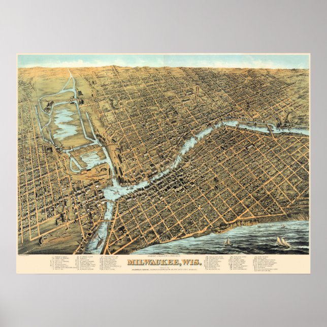Poster Mapa do Vintage Milwaukee Wis (Frente)