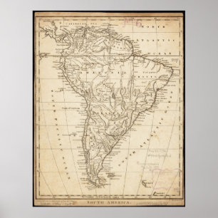 Poster Mapa do Vintage na América do Sul