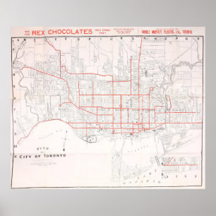 Póster Mapa do Vintage Toronto Streetcar (1912)