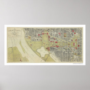 Póster Mapa do Washington DC e da alameda 1917