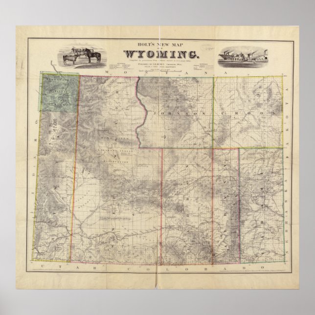 Poster Mapa do Wyoming em 1883 (Frente)