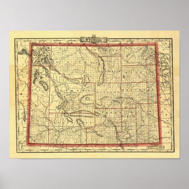 Póster Mapa do Wyoming em 1895 (Frente)