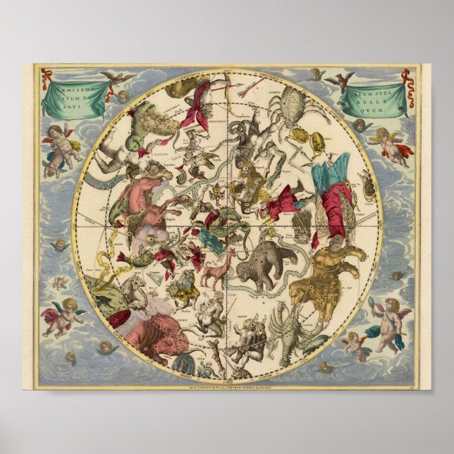 Poster Mapa do Zodiac Vintage (Frente)