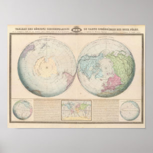 Póster Mapa dobro do hemisfério do mundo