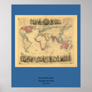Póster mapa dos 1850's do Império Britânico no mundo
