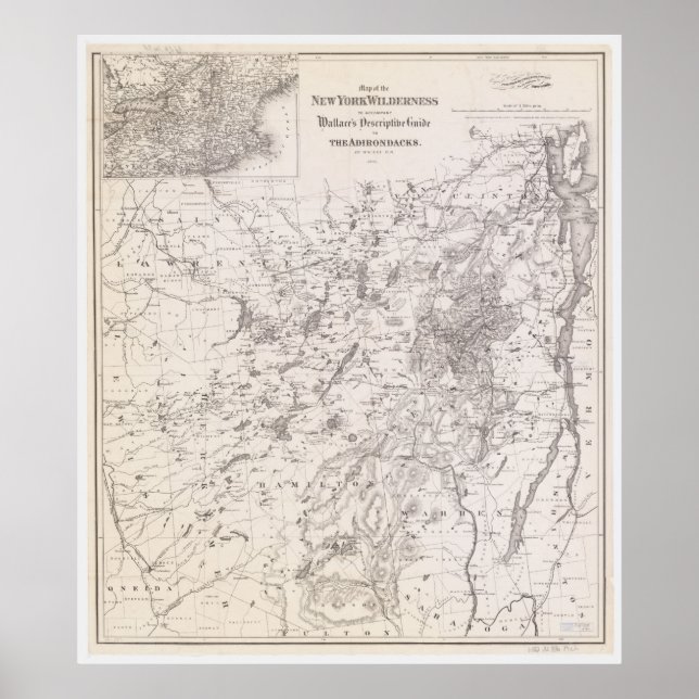 Póster Mapa dos Adirondacks em Nova Iorque (Frente)