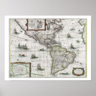 Poster Mapa dos Americas, 1631 (gravura colorida)
