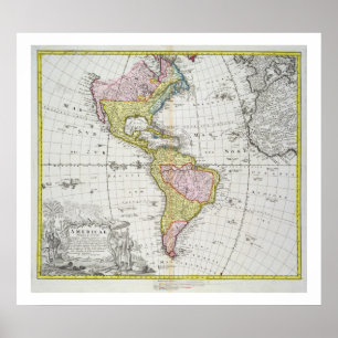 Póster Mapa dos Americas, publicado por Homann, 1746 (co