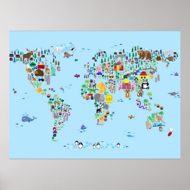 Póster Mapa dos animais do mundo (Frente)