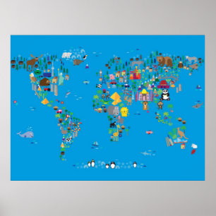 Poster Mapa dos animais do mundo para crianças e crianças