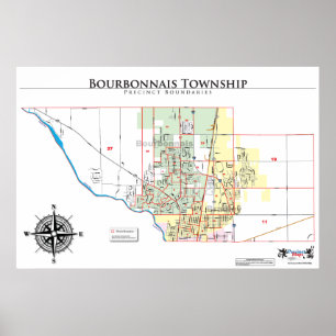 Póster Mapa dos arredores do distrito de Bourbonnais