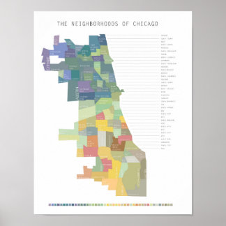 Póster Mapa dos bairros de Chicago