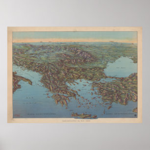Poster Mapa dos Balcãs e do Mediterrâneo em 1916