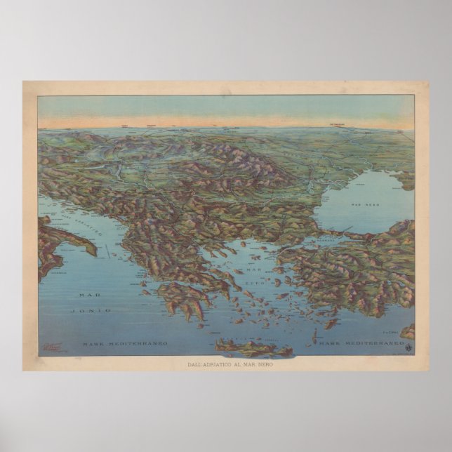 Poster Mapa dos Balcãs e do Mediterrâneo em 1916 (Frente)