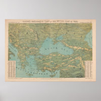 Mapa dos Balcãs Vintage, Turquia e Mar Negro (1854