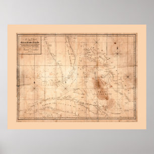 Poster Mapa dos bancos e ilhas do Bahama (1817)
