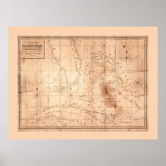 Poster Mapa dos bancos e ilhas do Bahama (1817) (Frente)