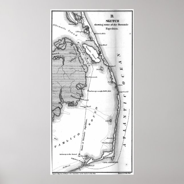 Póster Mapa dos bancos externos (1862) BW (Frente)
