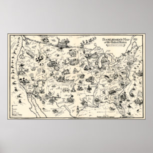 Póster MAPA dos BOOTLEGGERS da PROIBIÇÃO dos E.U. 1926