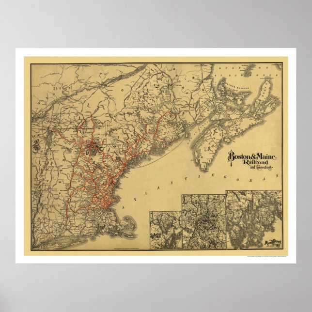 Poster Mapa dos Caminhos de Ferro de Boston e Maine de 18 (Frente)