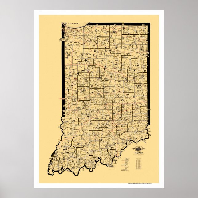 Poster Mapa dos Caminhos de Ferro de Indiana 1897 (Frente)