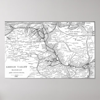 Póster Mapa dos Caminhos-de-Ferro de Lehigh Valley, 1903,