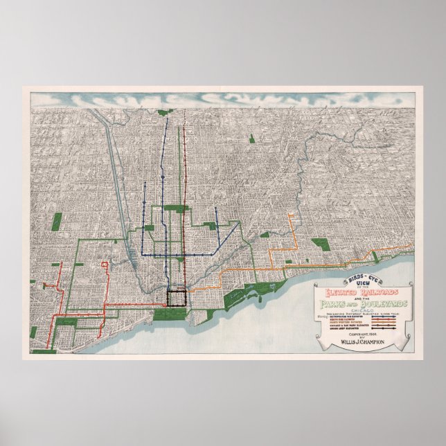 Poster Mapa dos Caminhos-de-Ferro Elevados de Chicago (19 (Frente)