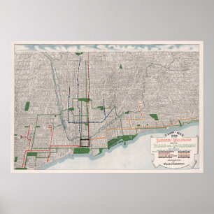 Poster Mapa dos Caminhos de Ferro Elevados em Chicago Vin