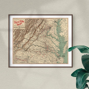 Poster Mapa dos campos de batalha da Guerra Civil de Vint
