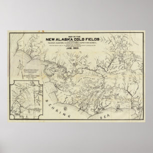Póster Mapa dos campos novos do ouro de Alaska