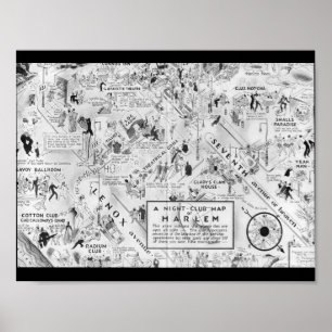 Póster mapa dos clubes noturnos de harlem preto e branco