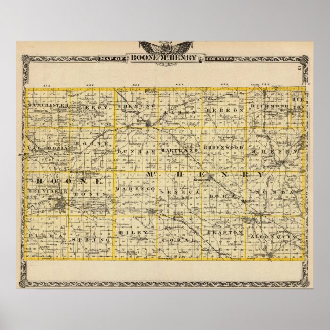 Póster Mapa dos condados Boone e McHenry (Frente)