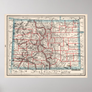 Póster Mapa dos condados de Colorado (1893)
