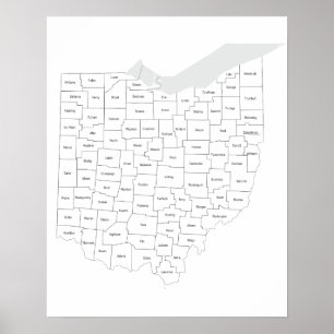 Poster Mapa dos condados do estado de Ohio