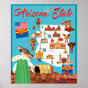 Poster Mapa dos desenhos animados da arizona