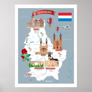 Poster Mapa dos desenhos animados de Luxemburg