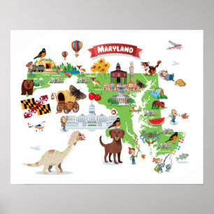 Poster Mapa dos desenhos animados de Maryland
