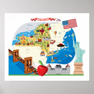 Poster Mapa dos desenhos animados dos Estados de Nova