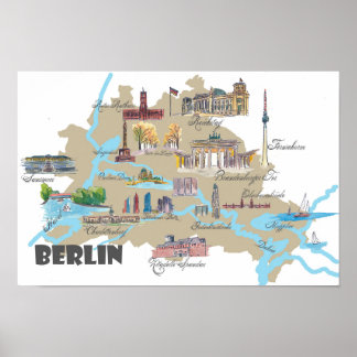 Póster Mapa dos destaques de Berlim