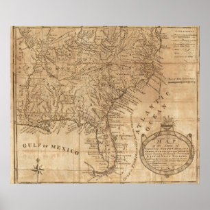 Póster Mapa dos estados de Virgínia e de North Carolina