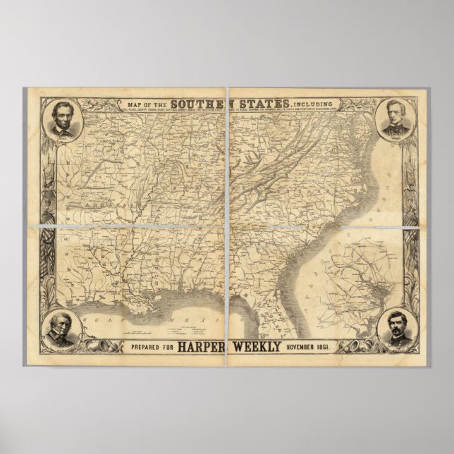 Póster Mapa Dos Estados Do Sul (Frente)