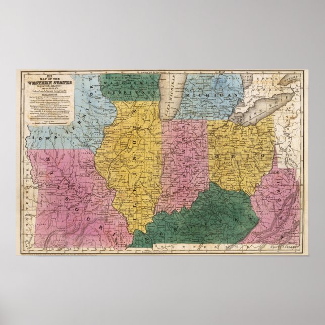 Póster Mapa dos Estados Ocidentais (Frente)