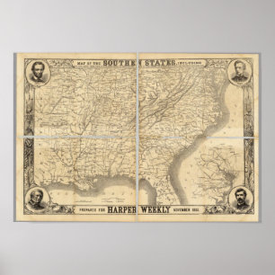 Póster Mapa dos estados sulistas