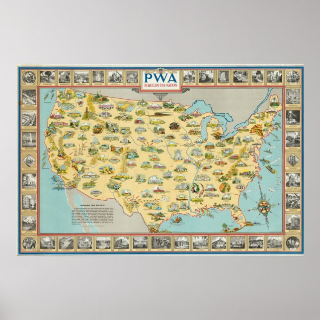 Póster Mapa dos Estados Unidos (Frente)