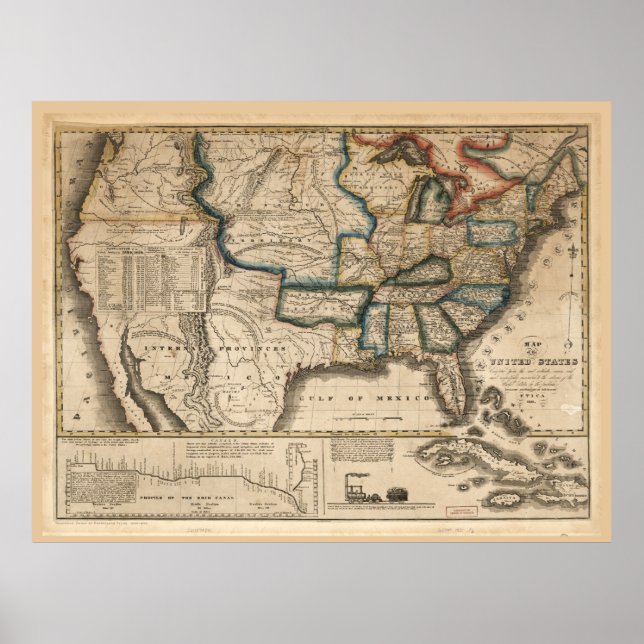 Poster Mapa dos Estados Unidos (1831) (Frente)